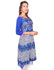 Royal Blue Flower Print Rayon Casual Anarkali Kurti From Joshuahs