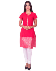 Red With Silver Thread Jaquard South Cotton Dobby Kurti from Joshuahs