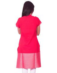 Red With Silver Thread Jaquard South Cotton Dobby Kurti from Joshuahs