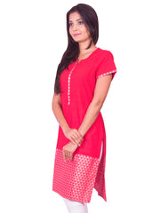 Red With Silver Thread Jaquard South Cotton Dobby Kurti from Joshuahs