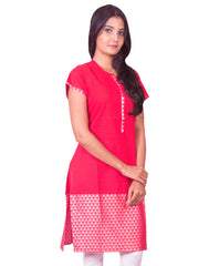 Red With Silver Thread Jaquard South Cotton Dobby Kurti from Joshuahs