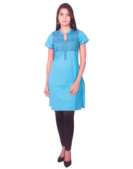 Turquoise Blue South Cotton Dobby Kurti from Joshuahs