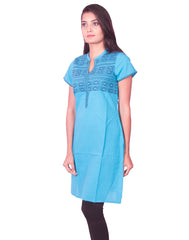 Turquoise Blue South Cotton Dobby Kurti from Joshuahs