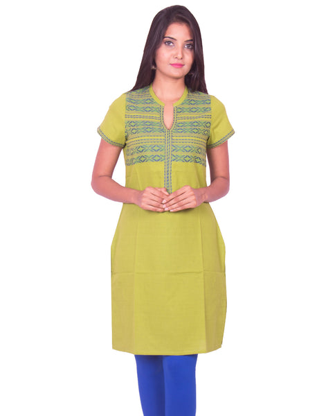 Pear Green South Cotton Dobby Straight Cut Kurti from Joshuahs