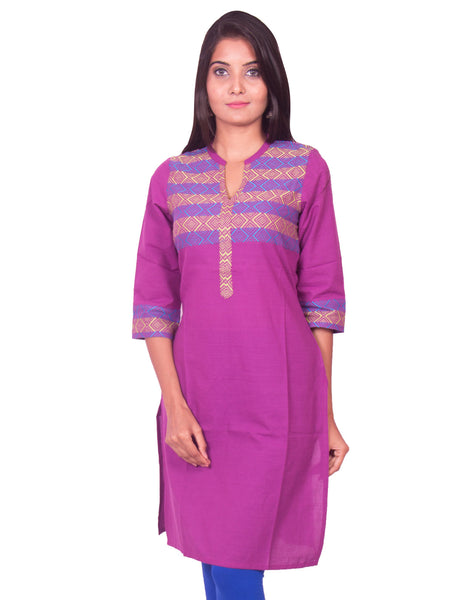 Pansy Purple South Cotton Dobby Straight Cut Long Sleeve Kurti from Joshuahs