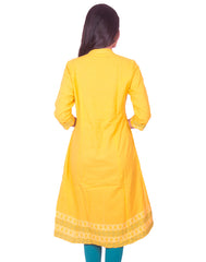 Yellow South Cotton Dobby Long Sleeve Princess Cut Kurti from Joshuahs