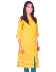 Yellow South Cotton Dobby Long Sleeve Princess Cut Kurti from Joshuahs