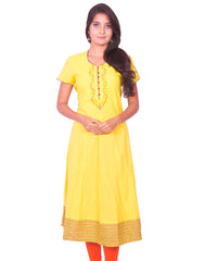 Lemon Yellow Cotton Dobby Anarkali Kurti from Joshuahs