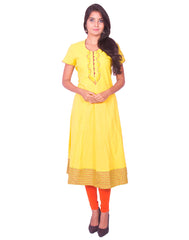 Lemon Yellow Cotton Dobby Anarkali Kurti from Joshuahs