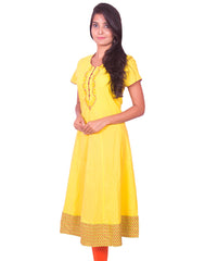 Lemon Yellow Cotton Dobby Anarkali Kurti from Joshuahs