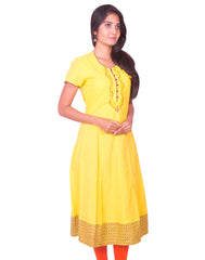 Lemon Yellow Cotton Dobby Anarkali Kurti from Joshuahs