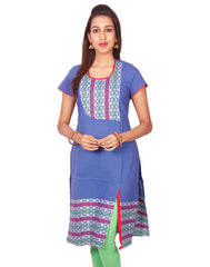 Prussian Blue South Cotton Dobby Straigh Cut Kurti from Joshuahs