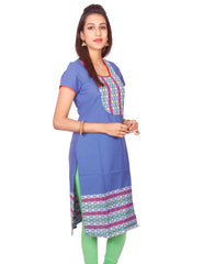 Prussian Blue South Cotton Dobby Straigh Cut Kurti from Joshuahs