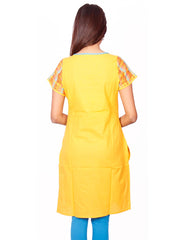 Yellow  South Cotton Dobby Straigh Cut Kurti from Joshuahs