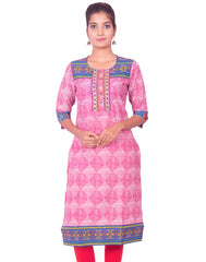 Magenta Jaipur Print Kurthi Long Sleeve Staright Cut Kurti from Joshuahs