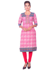 Magenta Jaipur Print Kurthi Long Sleeve Staright Cut Kurti from Joshuahs