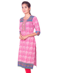 Magenta Jaipur Print Kurthi Long Sleeve Staright Cut Kurti from Joshuahs