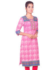 Magenta Jaipur Print Kurthi Long Sleeve Staright Cut Kurti from Joshuahs