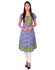 Blue Printed with  Embroidery Work Anarkali Kurti from Joshuahs