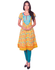 Yellow Printed with  Embroidery Work Anarkali Kurti from Joshuahs