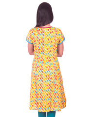 Yellow Printed with  Embroidery Work Anarkali Kurti from Joshuahs