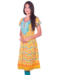 Yellow Printed with  Embroidery Work Anarkali Kurti from Joshuahs