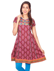 Maroon Printed Short Sleeve Anarkali Kurti from Joshuahs