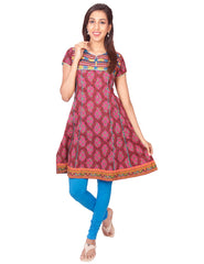 Maroon Printed Short Sleeve Anarkali Kurti from Joshuahs