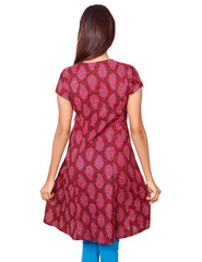 Maroon Printed Short Sleeve Anarkali Kurti from Joshuahs