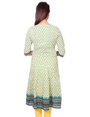 Casual Green Printed Long Sleeve Wide Flared Kurti from Joshuahs