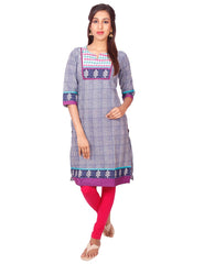 Navy Blue Casual Printed Long Sleeve Wide Flared Kurti from Joshuahs