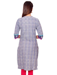 Navy Blue Casual Printed Long Sleeve Wide Flared Kurti from Joshuahs