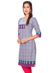 Navy Blue Casual Printed Long Sleeve Wide Flared Kurti from Joshuahs