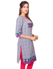 Navy Blue Casual Printed Long Sleeve Wide Flared Kurti from Joshuahs