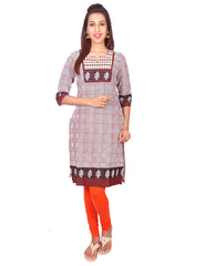 Brown Casual Printed Long Sleeve Wide Flared Kurti from Joshuahs