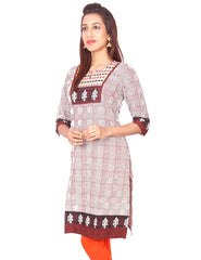 Brown Casual Printed Long Sleeve Wide Flared Kurti from Joshuahs