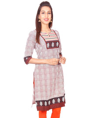 Brown Casual Printed Long Sleeve Wide Flared Kurti from Joshuahs