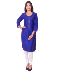 Ink blue with mirror work cotton satin straight-cut kurti from joshuahs