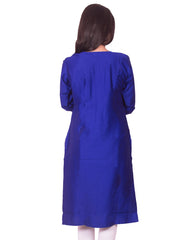 Ink blue with mirror work cotton satin straight-cut kurti from joshuahs