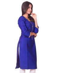 Ink blue with mirror work cotton satin straight-cut kurti from joshuahs