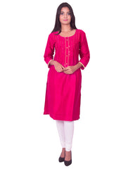 Rani pink with mirror work cotton satin straight-cut kurti from joshuahs