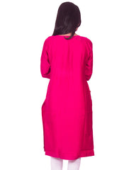 Rani pink with mirror work cotton satin straight-cut kurti from joshuahs