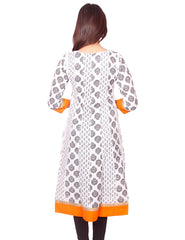 White with Black Printed with Embroidery Work Anarkali Kurti From Joshuahs