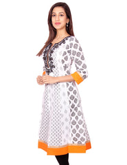 White with Black Printed with Embroidery Work Anarkali Kurti From Joshuahs