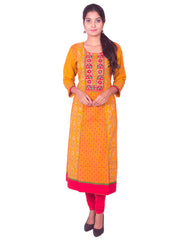 Turmeric Yellow Printed Cotton Wide Flared Long Sleeve Kurti from Joshuahs