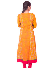 Turmeric Yellow Printed Cotton Wide Flared Long Sleeve Kurti from Joshuahs