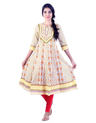 White and Yellow rose embroidded anarkali kurta