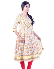 White and Yellow rose embroidded anarkali kurta