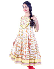 White and Yellow rose embroidded anarkali kurta