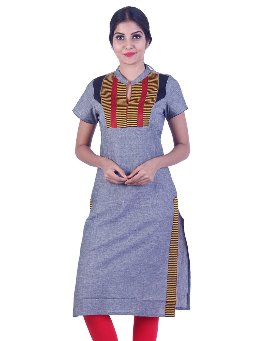 Grey embroidded straight cut kurta